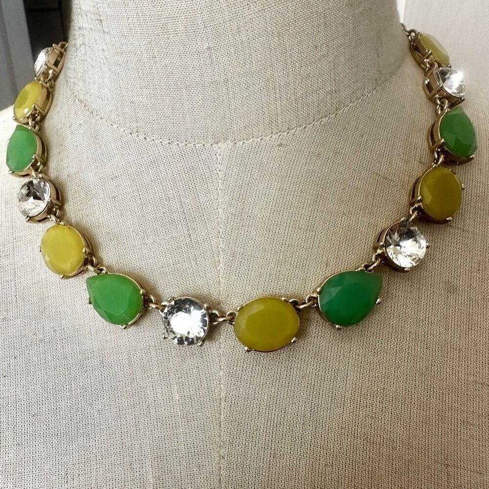 J. Crew green and yellow rhinestone statement necklace